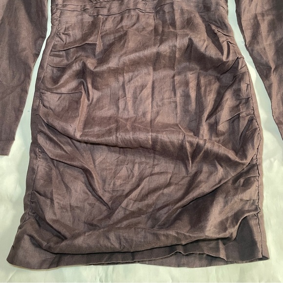 NEW! DISSH- Maya Dark Chocolate Linen Dress Size AU 8 / US Small Long Sleeve - Picture 4 of 10